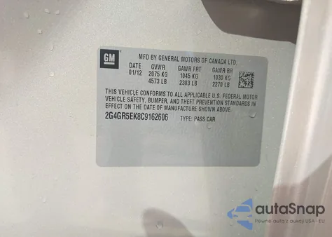 2012 Buick Regal from USA, damaged, VIN 2G4GR5EK8C9162606